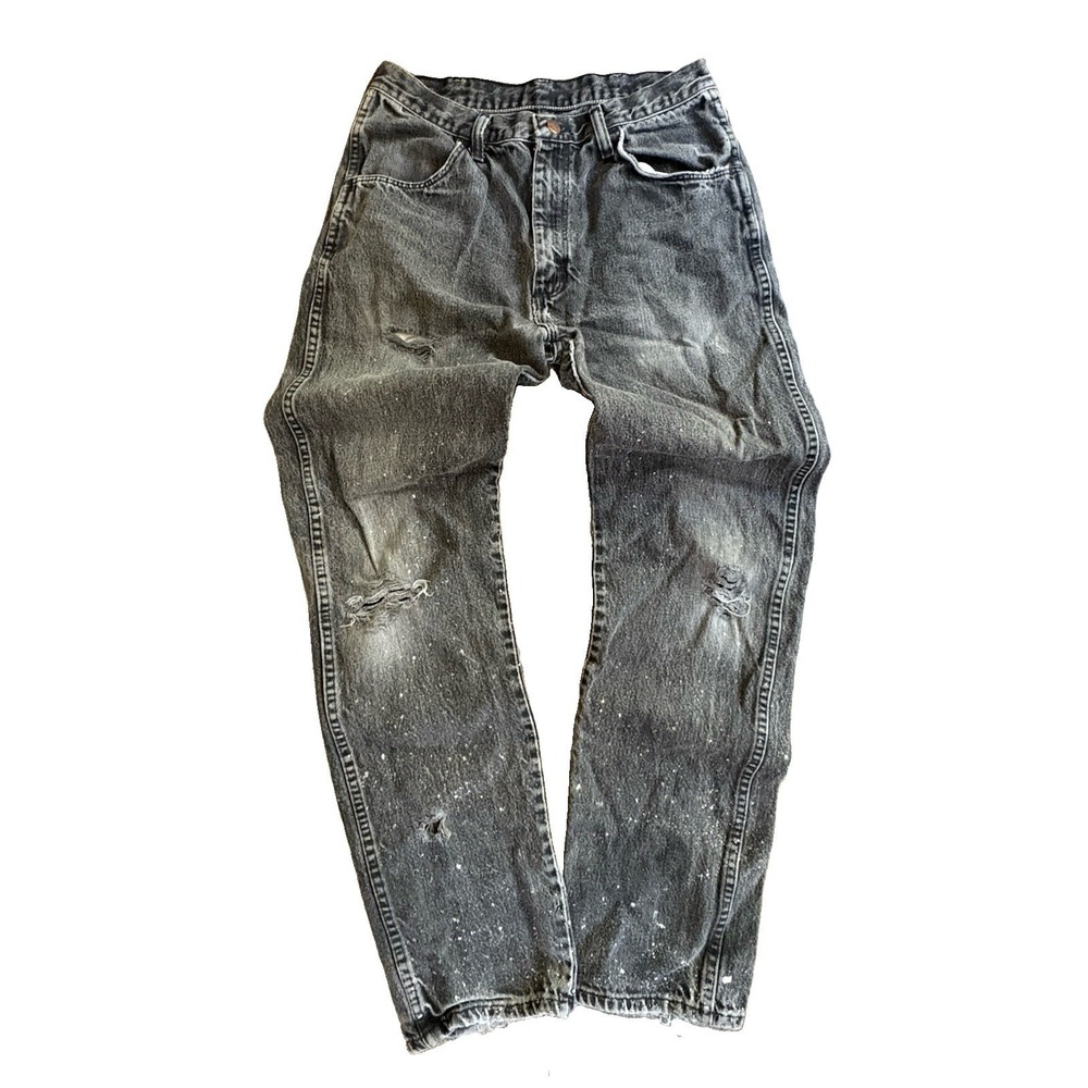 Vintage Rustler USA Black Jeans 32x34 Distressed Faded Grunge Denim